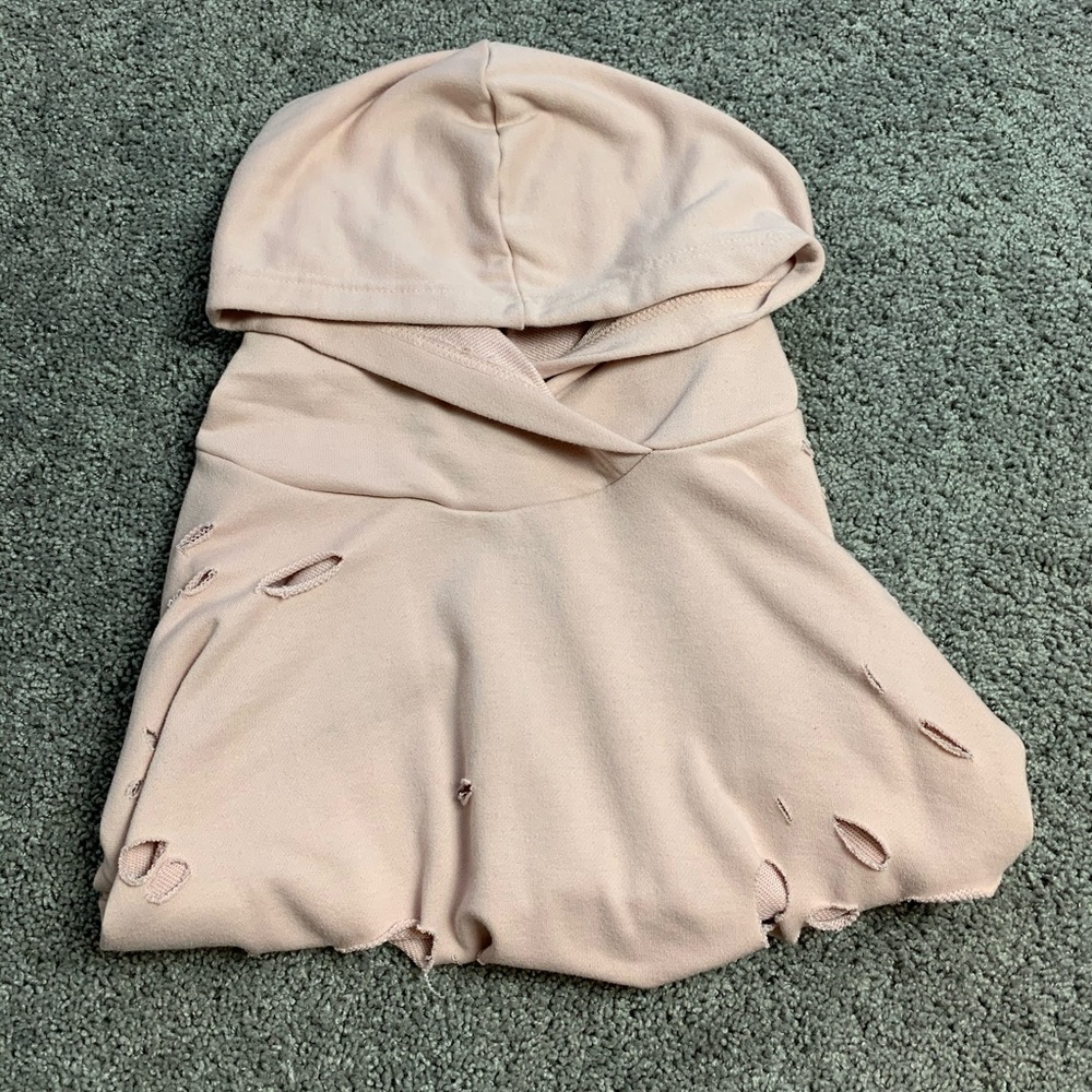 Pink Cropped Hoodie with Holes